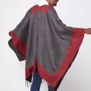 Issac Mizrahi Women’s‎ Poncho Black Red OS 51” x 60”